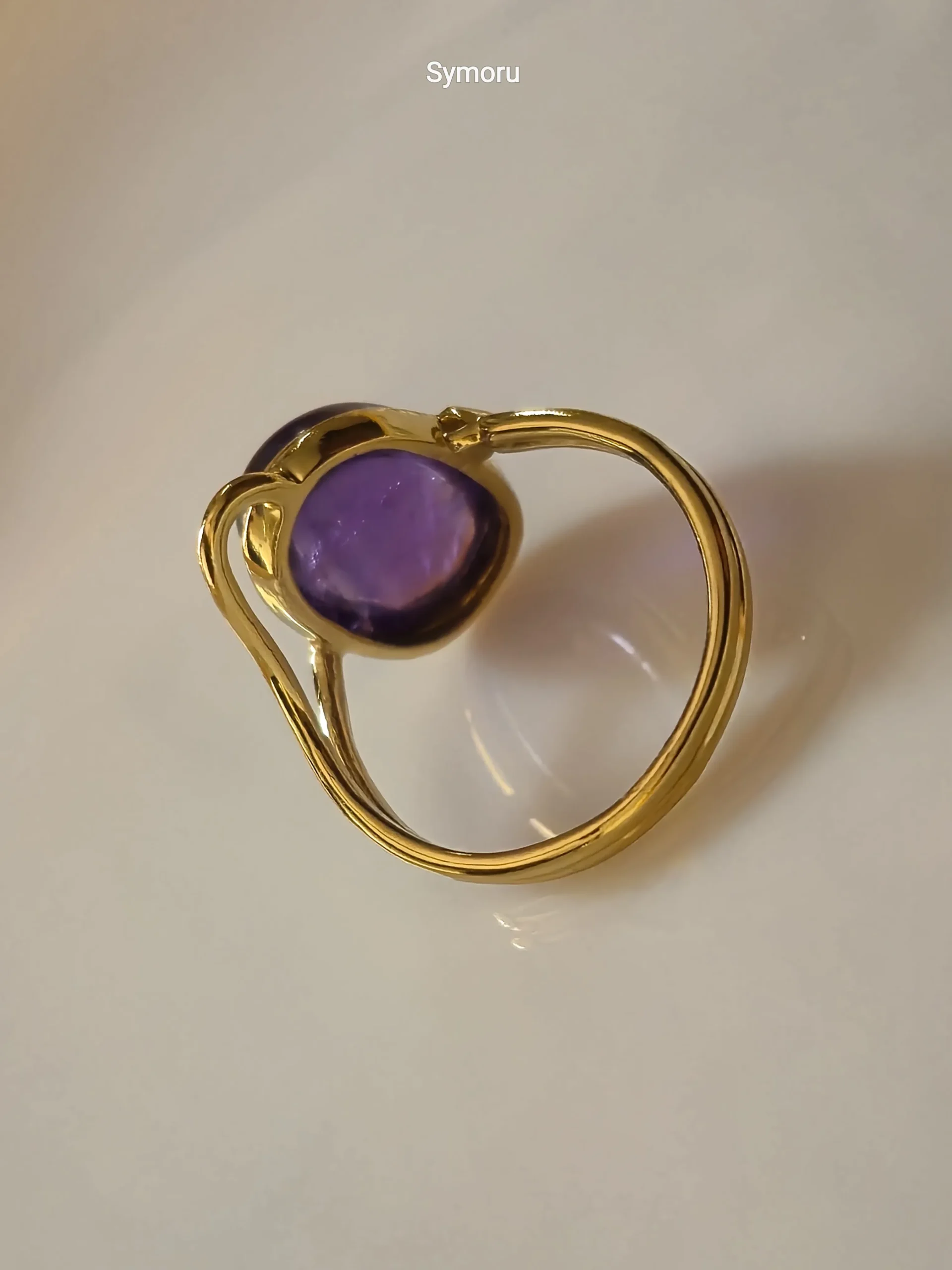 Royal Flow Purple Amethyst Oval Gold Plated Brass Ring | Open Shank Designer Statement Ring | Symoru - Image 5