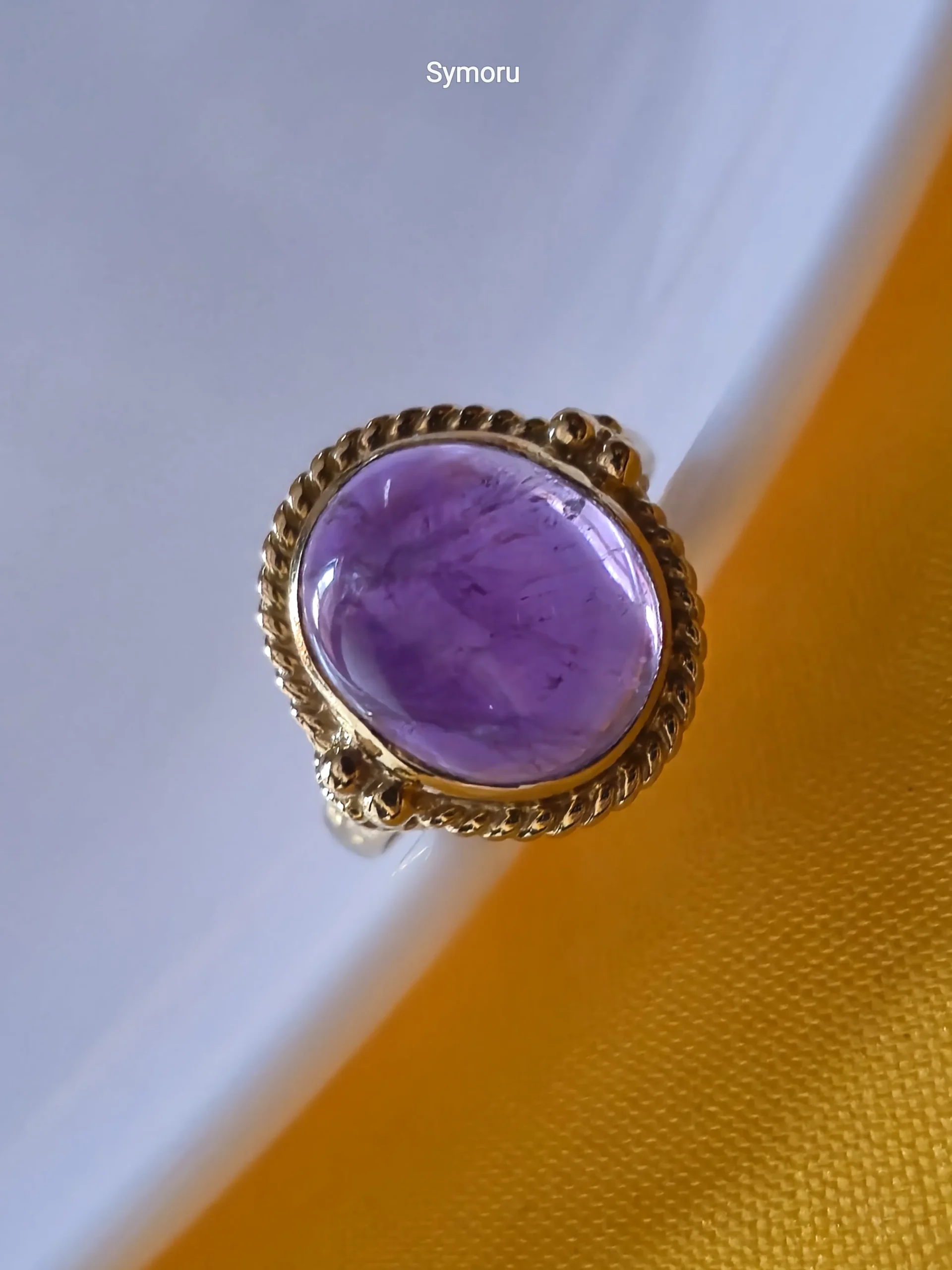 Royal Purple Amethyst Oval Gold Plated Brass Ring | Vintage Rope Bezel Statement Ring | Symoru