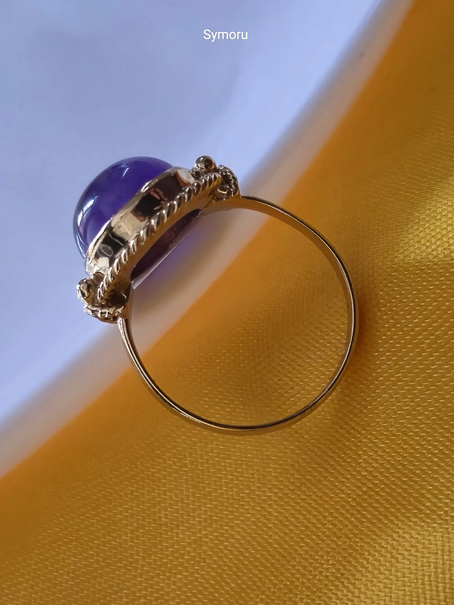 Royal Purple Amethyst Oval Gold Plated Brass Ring | Vintage Rope Bezel Statement Ring | Symoru - Image 2
