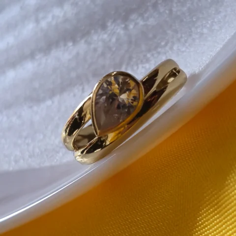 Golden Orbit Clear Crystal Oval Gold Ring