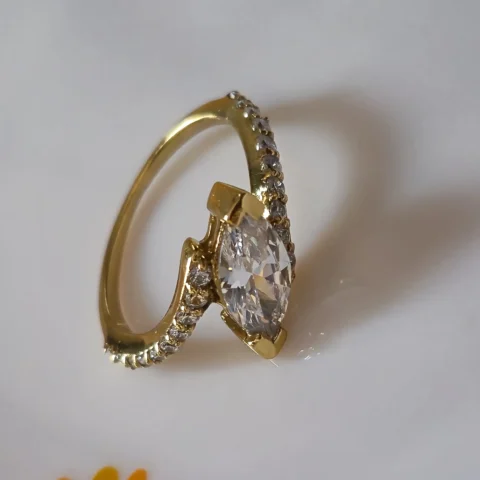 Marquise Cut Solitaire Cubic Zirconia Gold Ring