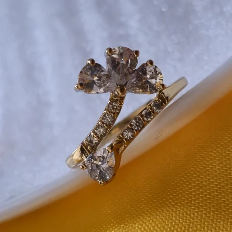 Three Stone Cubic Zirconia Gold Ring