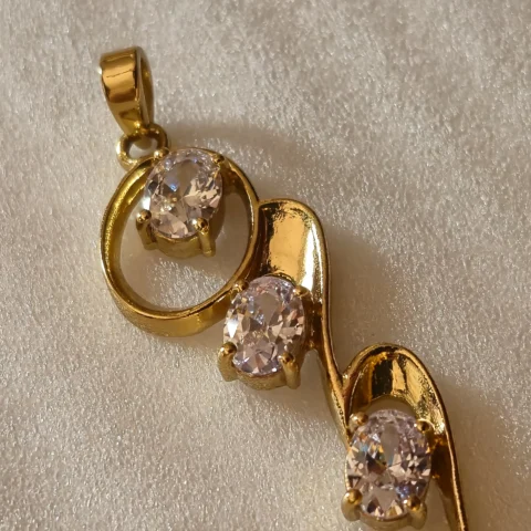 Gold Tone Brass Triple CZ Wave Pendant