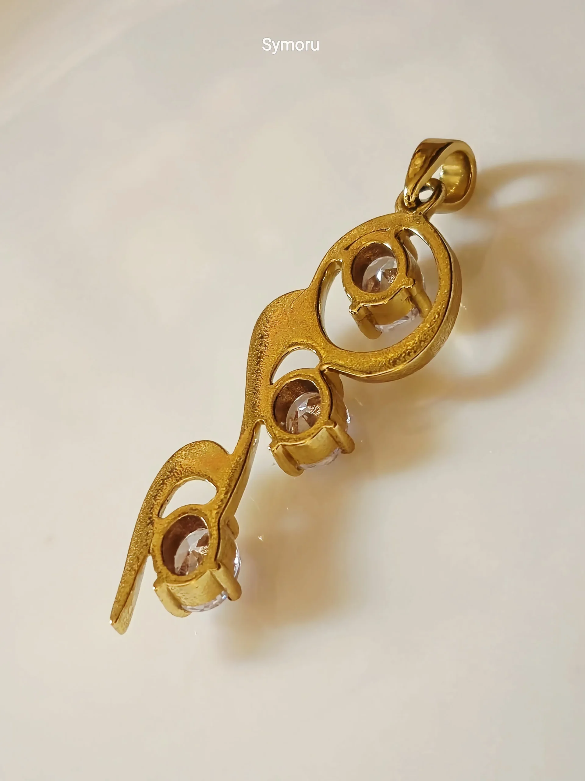 Gold Tone Brass Triple CZ Wave Pendant | Elegant Curved Diamond Look Drop Charm for Women | Designer Necklace by Symoru - Image 6