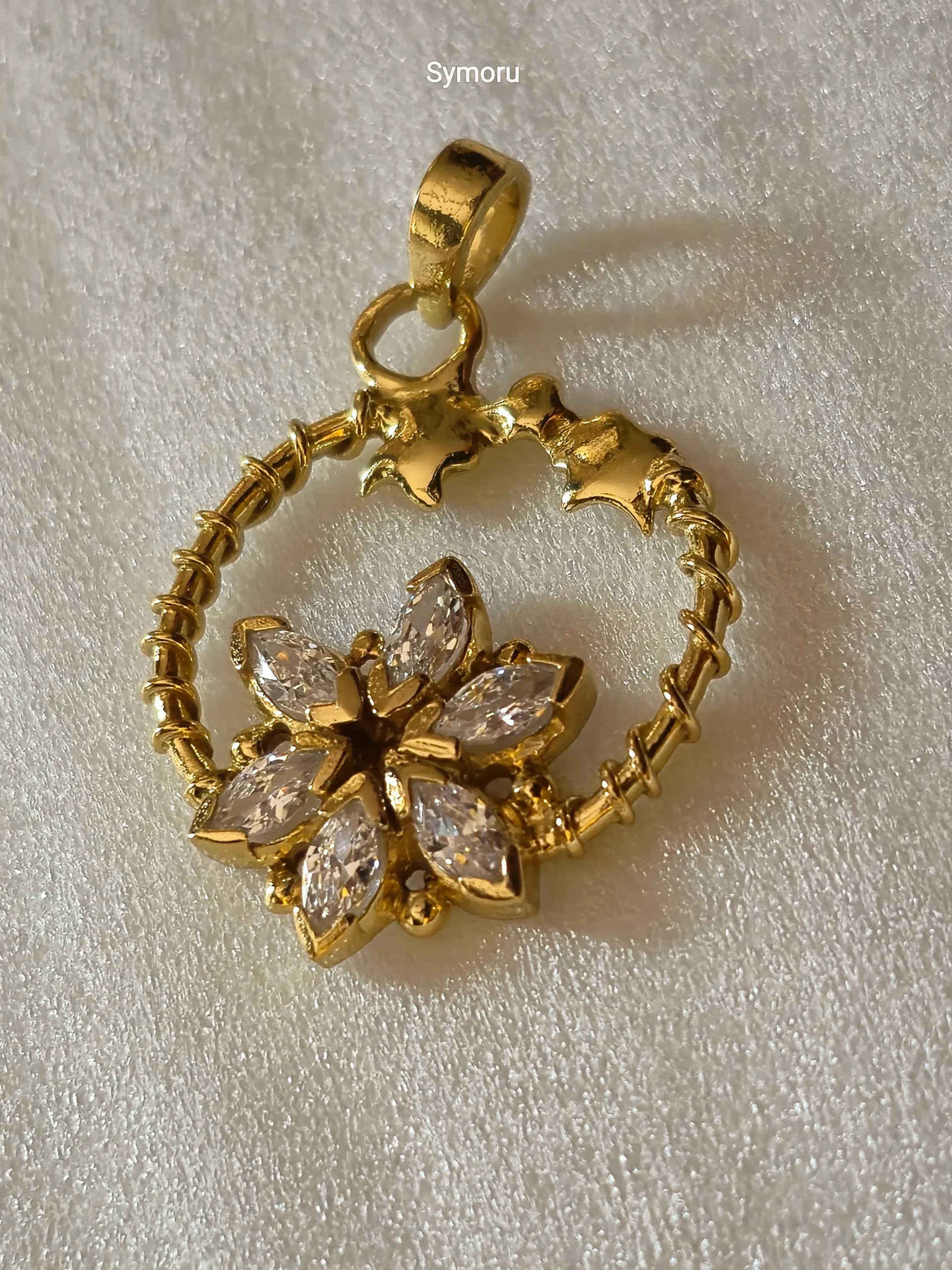 Gold Tone Brass Floral Circle CZ Pendant | Sparkling Diamond Look Flower Charm Necklace Pendant for Women | Elegant Daily & Party Wear by Symoru - Image 5