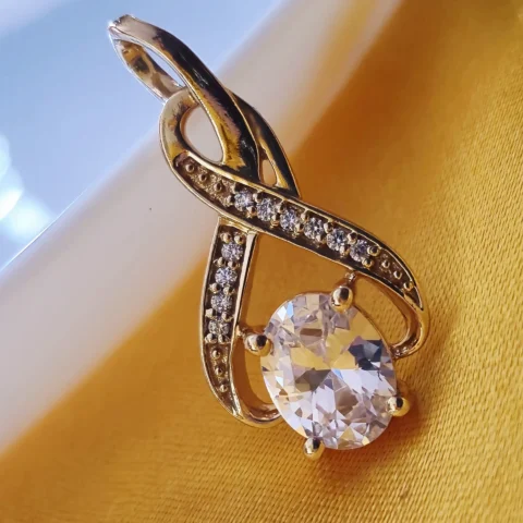 Gold Tone Brass Infinity Teardrop CZ Pendant