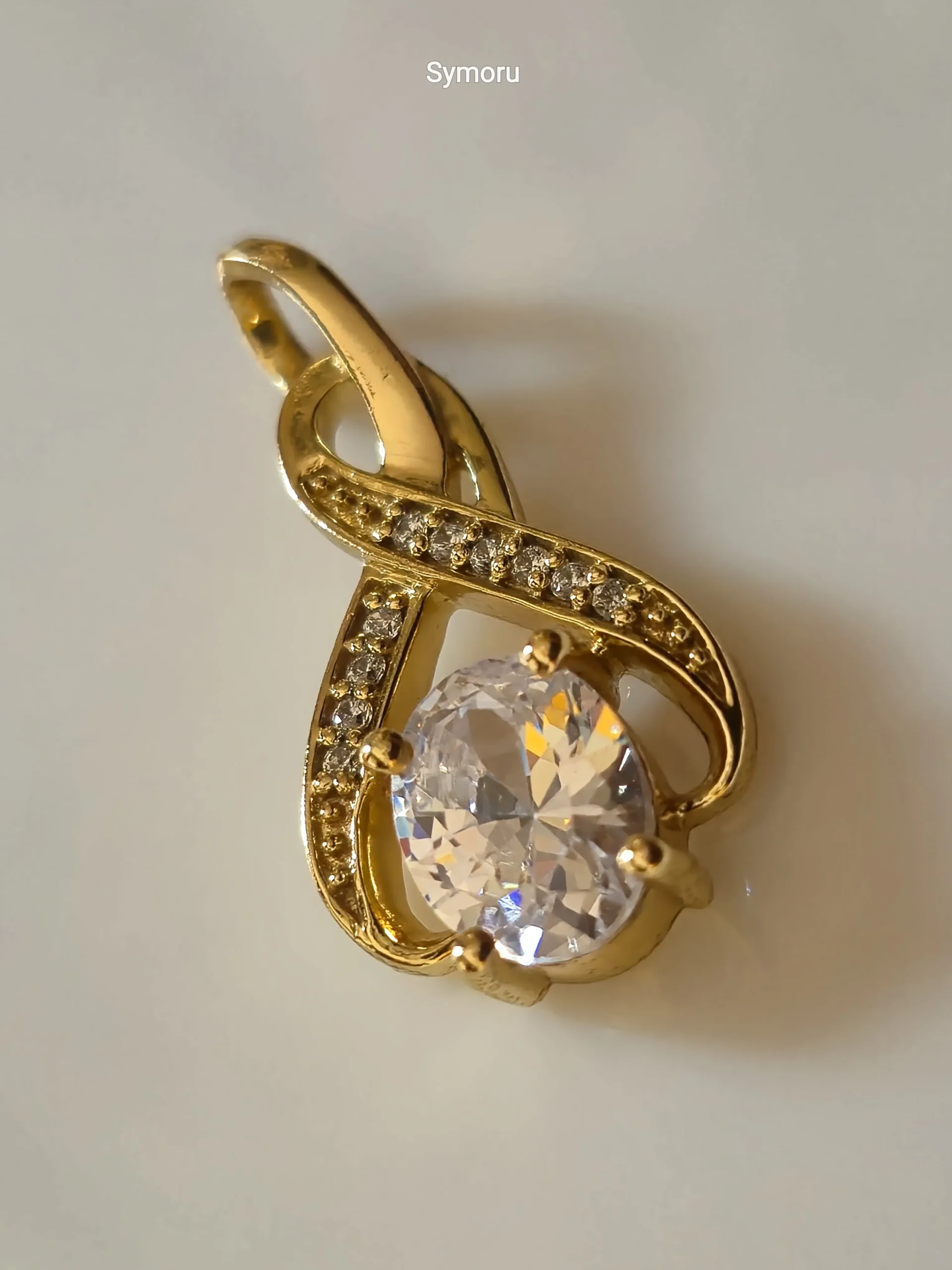 Gold Tone Brass Infinity Teardrop CZ Pendant | Elegant Diamond Look Solitaire Charm for Women | Minimal Luxury Necklace Pendant by Symoru - Image 2