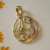Gold Tone Brass Round Leaf CZ Pendant
