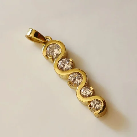 Gold Tone Brass Wave CZ Pendant