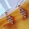 Gold Tone Brass CZ Cluster Drop Earrings