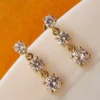 Gold Tone Brass Triple CZ Drop Stud Earrings