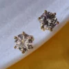 Gold Tone Brass Round Solitaire CZ Stud Earrings