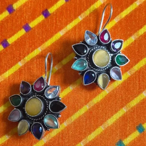 Multicolor Floral Brass Earrings