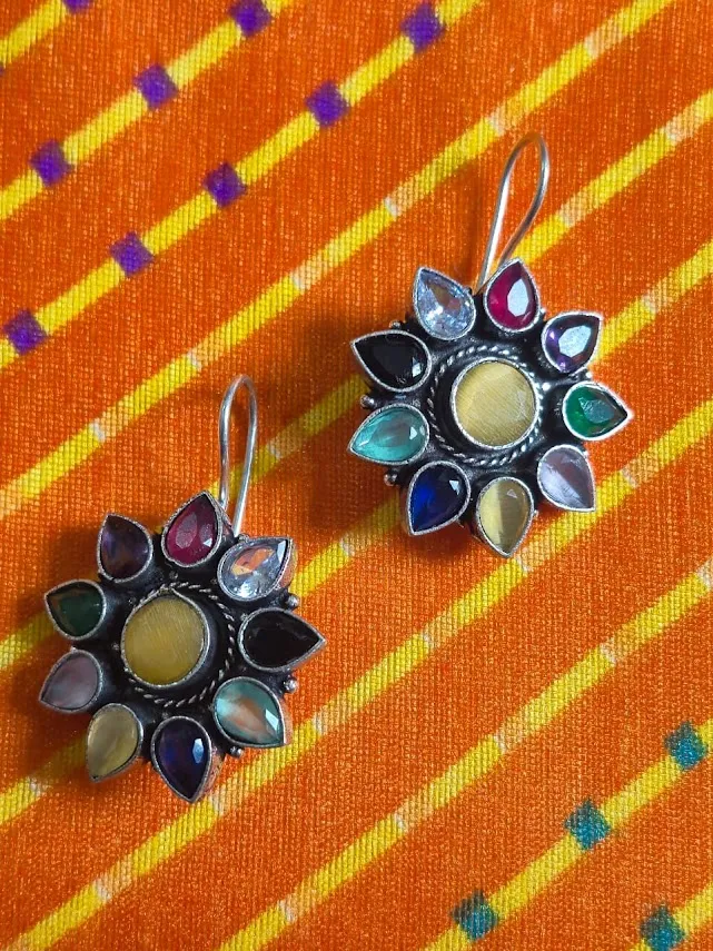 Multicolor Floral Brass Earrings