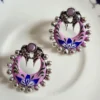 Purple Handpainted Enamel Brass Stud Earrings