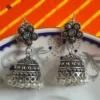 Oxidized Silver Finish Brass Jhumka Earrings with Pearl Drops