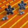 Oxidized Brass Black Flower Earrings waith Ghungroo Drops