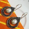 Vintage Pearl Look Brass Dangle Earrings