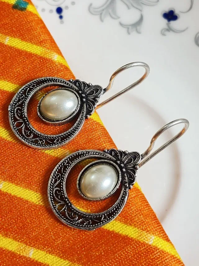 Vintage Pearl Look Brass Dangle Earrings