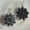 Black Stone Floral Brass Earrings