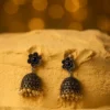 Oxidized Brass Floral Jhumka Earrings with Blue Stone & Pearl Drops