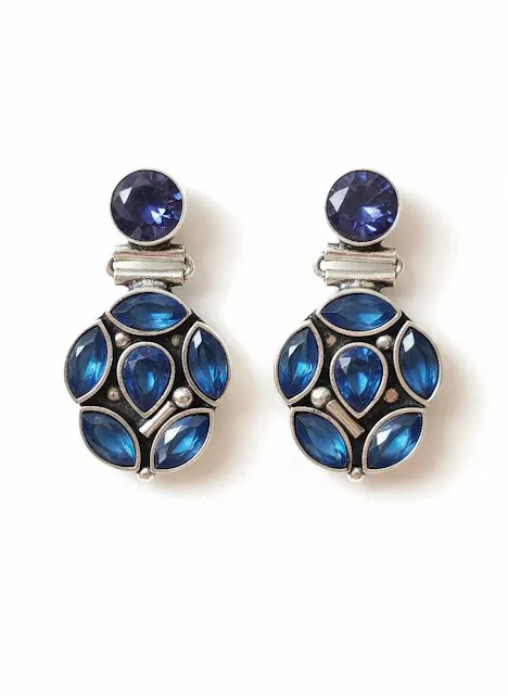 Oxidized Brass Blue Stone Drop Earrings