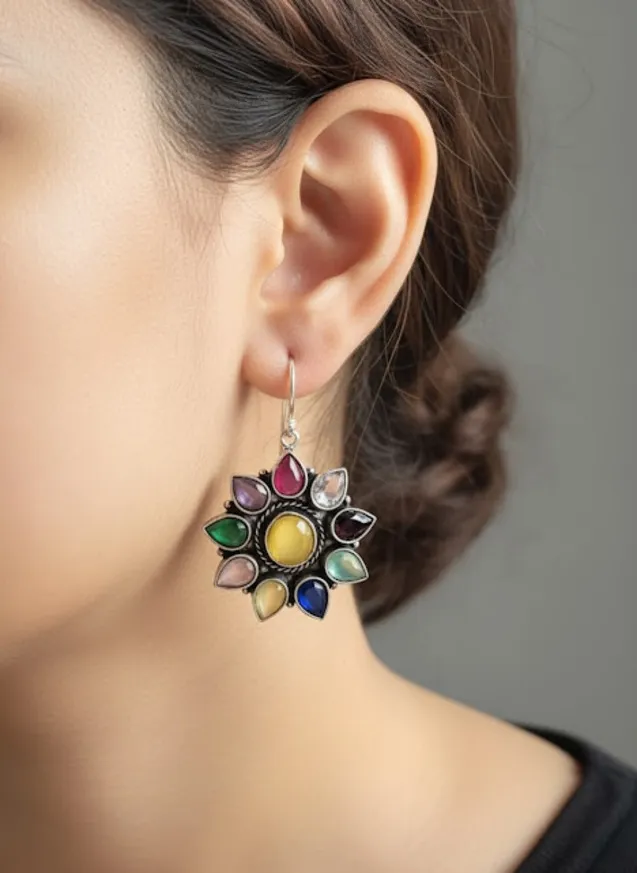 Multicolor Floral Brass Earrings