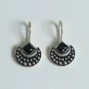 Oxidized Brass Black Stone Half-Moon Earrings | Handmade Tribal Stud Drop Earrings for Women | Minimal Ethnic Boho Jewelry Gift