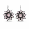 Handcrafted Brass Floral Drop Earrings with Pink Stone Petals