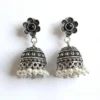 Oxidized Silver Look Brass Jhumka Earrings with Pearl Drops