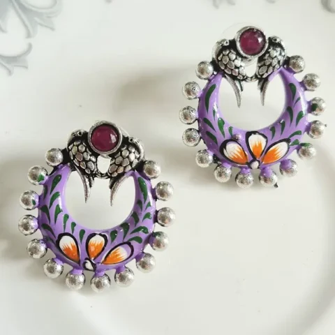Purple Handpainted Enamel Brass Stud Earrings