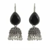 Oxidized Brass Black Stone Jhumka Earrings with Pearl Drops