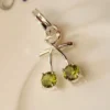 925 Sterling Silver Green Round Cut Zircon Cherry Pendant for Women