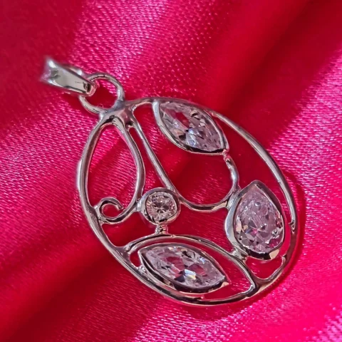 925 Sterling Silver Marquise & Round Cut Zircon Oval Pendant for Women