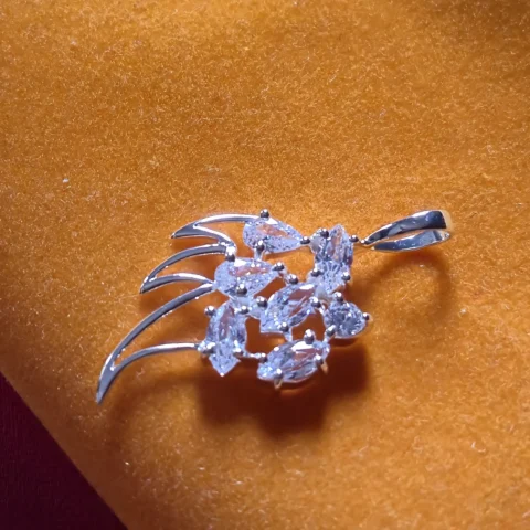 925 Sterling Silver Marquise Cut Zircon Floral Drop Pendant for Women