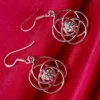 925 Sterling Silver Swirl Flower CZ Drop Earrings