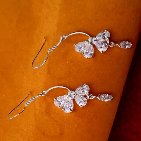 925 Sterling Silver Floral Drop Earrings with Cubic Zirconia