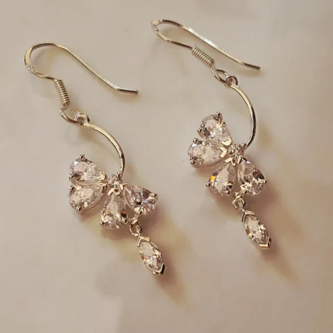 925 Sterling Silver Floral Drop Earrings with Cubic Zirconia