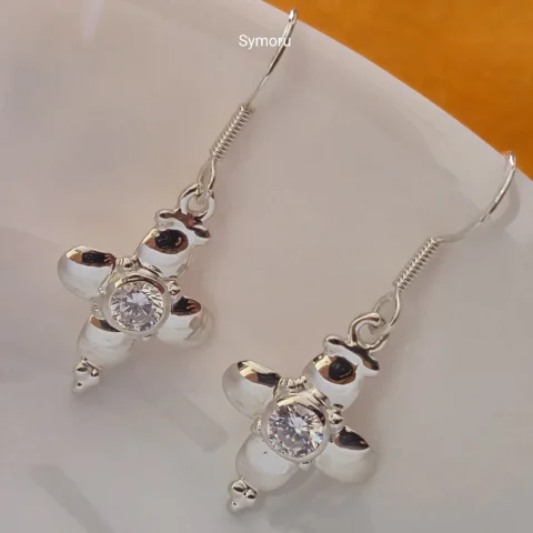 925 Sterling Silver Flower CZ Drop Earrings