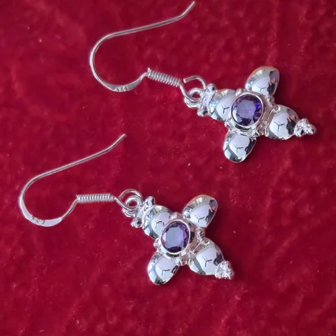 925 Sterling Silver Flower CZ Blue Drop Earrings