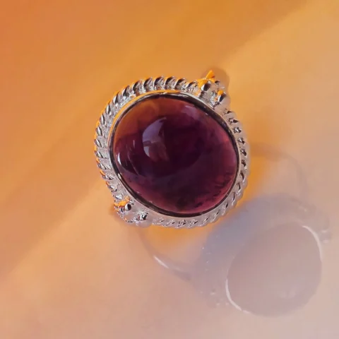 925 Sterling Silver Purple Amethyst Cabochon Ring