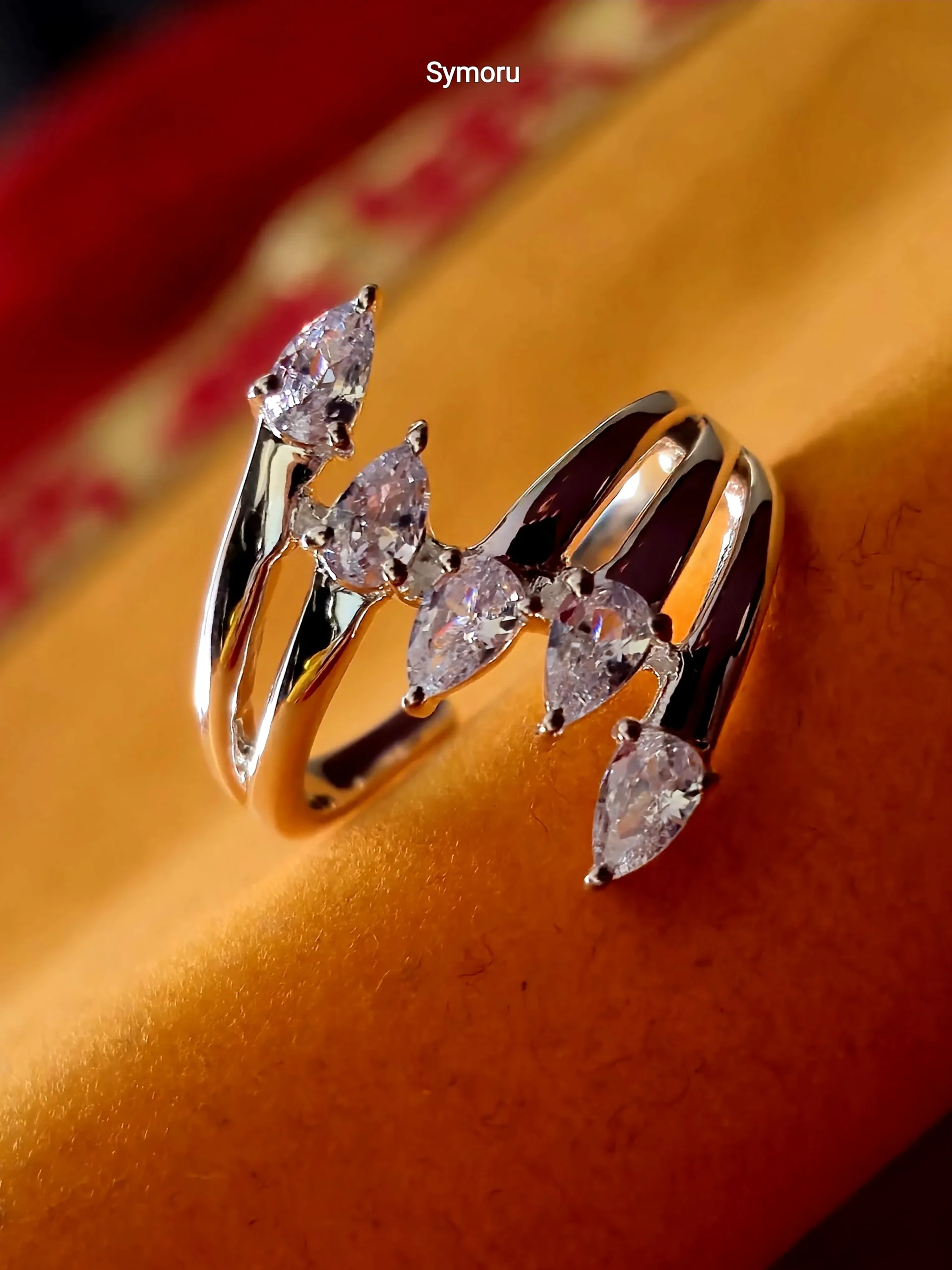 925 Sterling Silver Pear Cut Zircon Open Band Ring for Women | Adjustable & US Size 5–11 Available | Crown Design Statement Ring | SY-SL-RS-36451