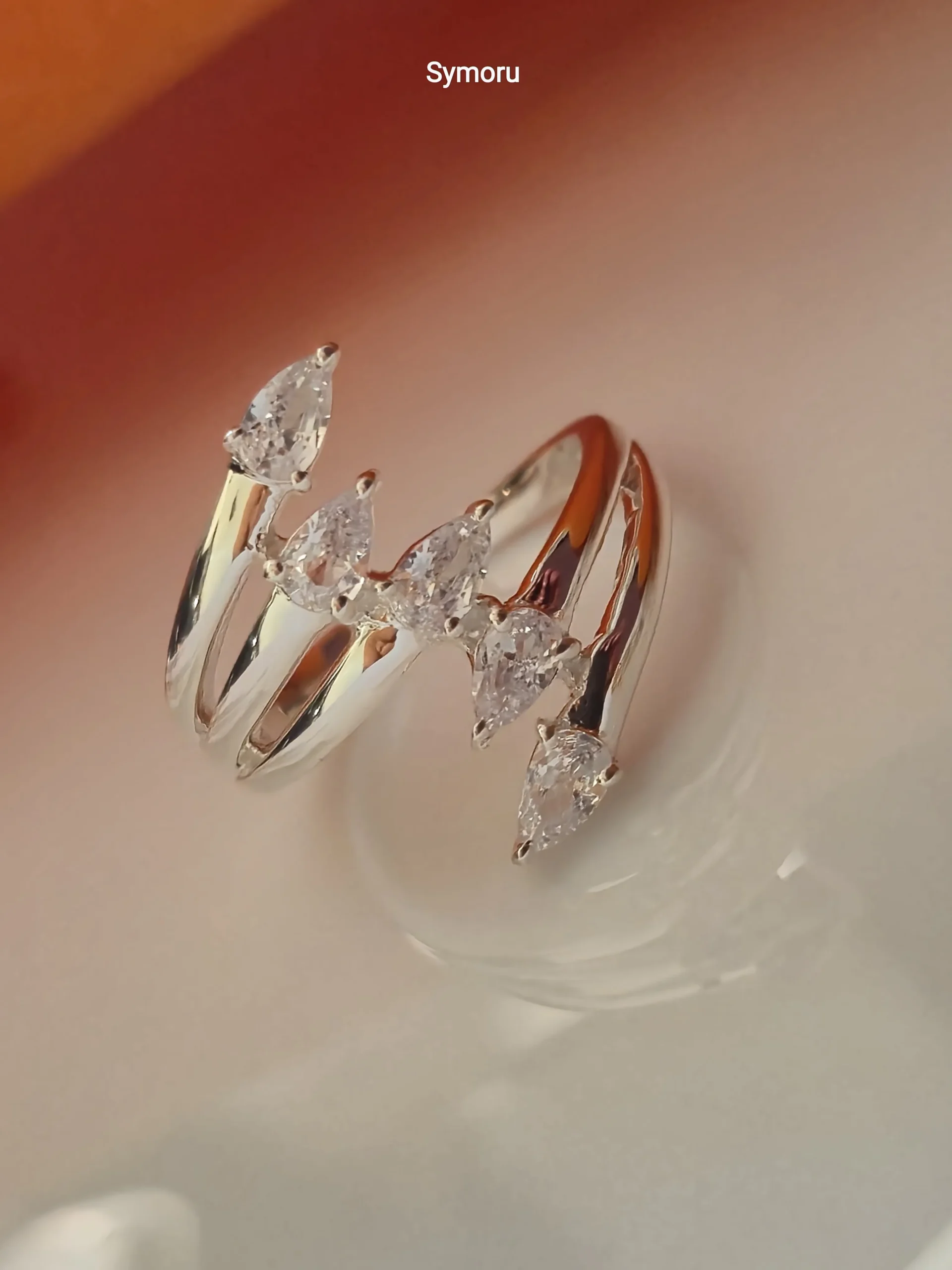 925 Sterling Silver Pear Cut Zircon Open Band Ring for Women | Adjustable & US Size 5–11 Available | Crown Design Statement Ring | SY-SL-RS-36451 - Image 3