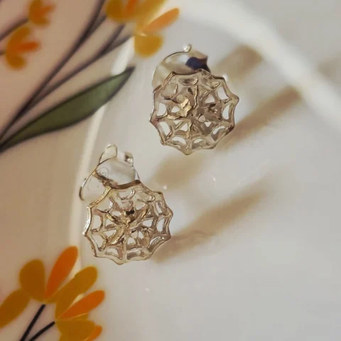 925 Sterling Silver Floral Cutwork Stud Earrings